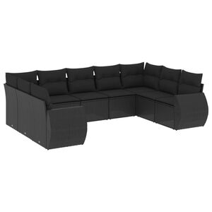 vidaXL 9 Piece Garden Sofa Set with Cushions Black Poly Rattan