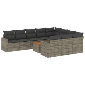 vidaXL 11 Piece Garden Sofa Set with Cushions Grey Poly Rattan