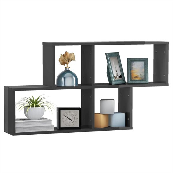vidaXL Wall Shelf High Gloss Grey 100x18x53 cm Engineered Wood