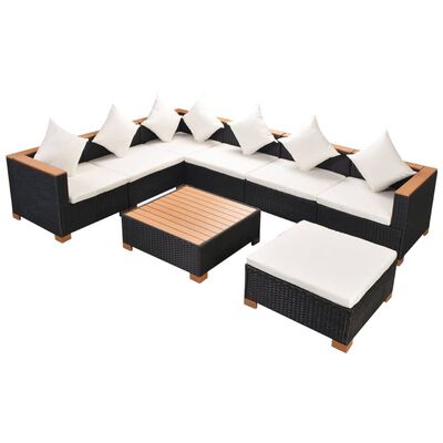 vidaXL 8 Piece Garden Lounge Set with Cushions Poly Rattan Black