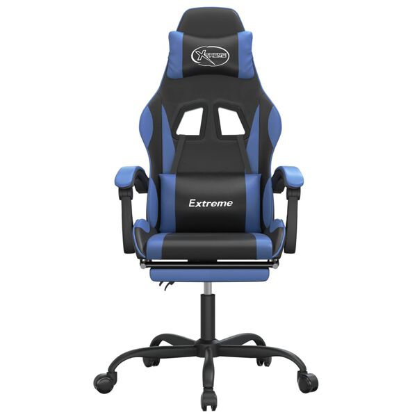 vidaXL Gaming Chair with Footrest Black and Blue Faux Leather