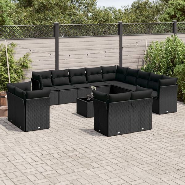 vidaXL 14 Piece Garden Sofa Set with Cushions Black Poly Rattan
