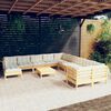 vidaXL 12 Piece Garden Lounge Set with Cream Cushions Pinewood