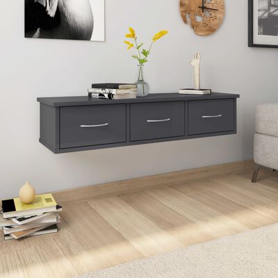 vidaXL Wall Drawer Shelf High Gloss Grey 88x26x18.5 cm Engineered Wood