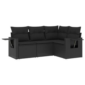 vidaXL 4 Piece Garden Sofa Set with Cushions Black Poly Rattan