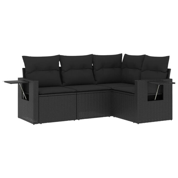 vidaXL 4 Piece Garden Sofa Set with Cushions Black Poly Rattan