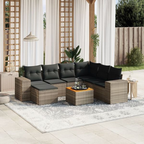 vidaXL 8 Piece Garden Sofa Set with Cushions Grey Poly Rattan