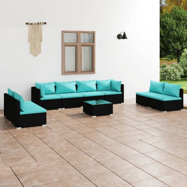 vidaXL 9 Piece Garden Lounge Set with Cushions Poly Rattan Black