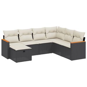 vidaXL 7 Piece Garden Sofa Set with Cushions Black Poly Rattan