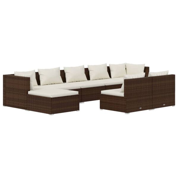 vidaXL 9 Piece Garden Lounge Set with Cushions Brown Poly Rattan