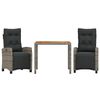 vidaXL 3 Piece Garden Dining Set with Cushions Grey Poly Rattan