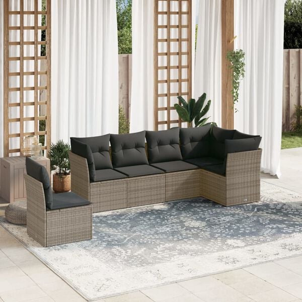 vidaXL 6 Piece Garden Sofa Set with Cushions Grey Poly Rattan