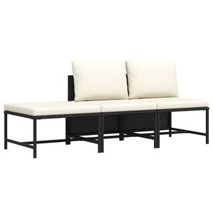 vidaXL 3 Piece Garden Sofa Set with Cushions Black Poly Rattan