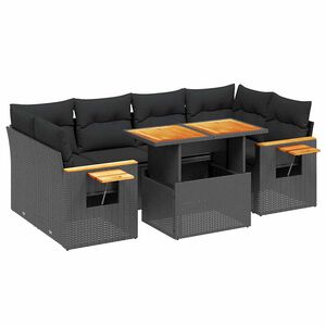 vidaXL 7 Piece Garden Sofa Set with Cushions Grey Poly Rattan