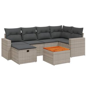 vidaXL 7 Piece Garden Sofa Set with Cushions Grey Poly Rattan