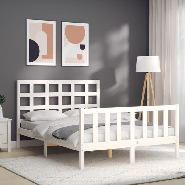 vidaXL Bed Frame without Mattress White Double Solid Wood Pine