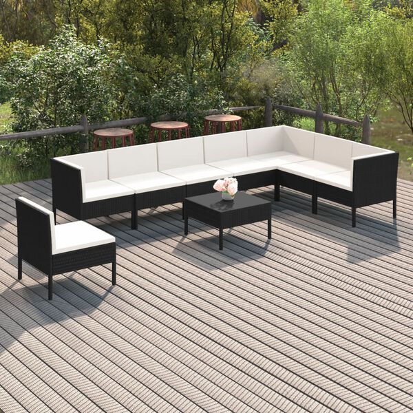 vidaXL 9 Piece Garden Lounge Set with Cushions Poly Rattan Black