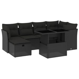 vidaXL 7 Piece Garden Sofa Set with Cushions Black Poly Rattan