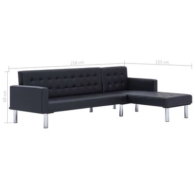 vidaXL L-shaped Sofa Bed Black Faux Leather