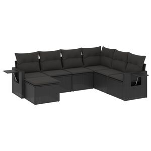 vidaXL 7 Piece Garden Sofa Set with Cushions Black Poly Rattan