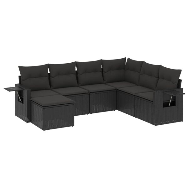 vidaXL 7 Piece Garden Sofa Set with Cushions Black Poly Rattan