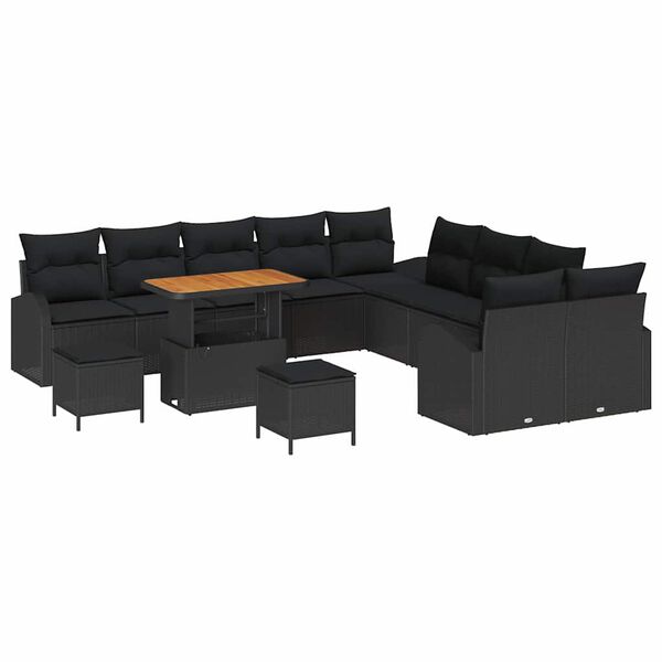vidaXL Garden Sofa Set with Cushion 13 pcs Black Poly rattan