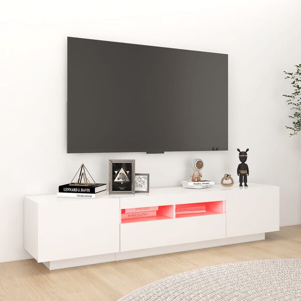 vidaXL TV Cabinet with LED Lights High Gloss White 180x35x40 cm