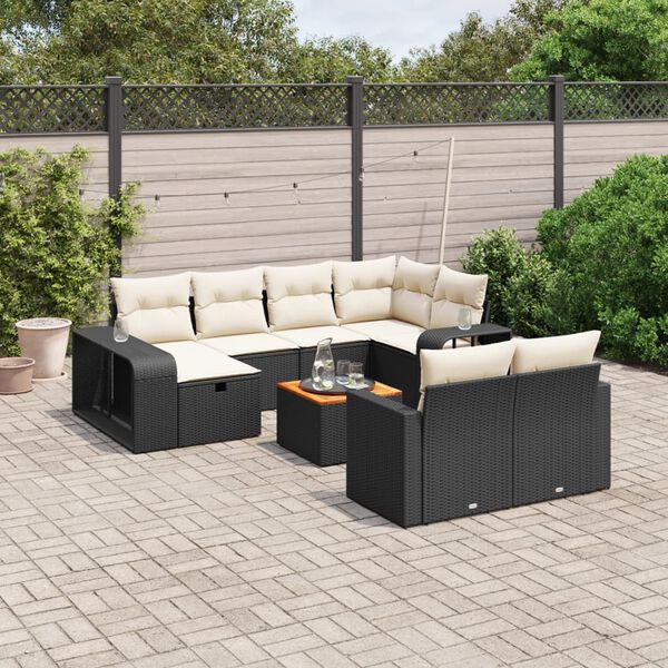 vidaXL 11 Piece Garden Sofa Set with Cushions Black Poly Rattan