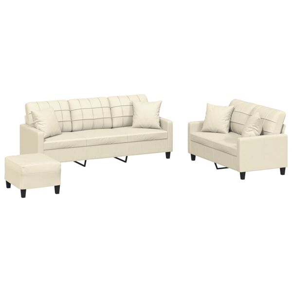 vidaXL 3 Piece Sofa Set with Pillows Cream Faux Leather