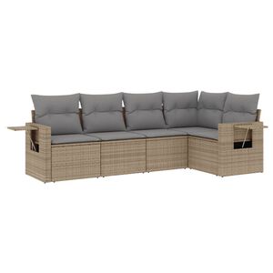 vidaXL 5 Piece Garden Sofa Set with Cushions Beige Poly Rattan