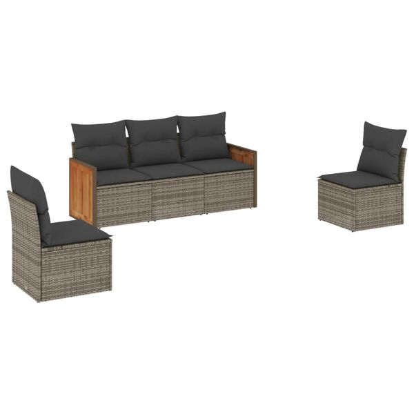 vidaXL 5 Piece Garden Sofa Set with Cushions Grey Poly Rattan
