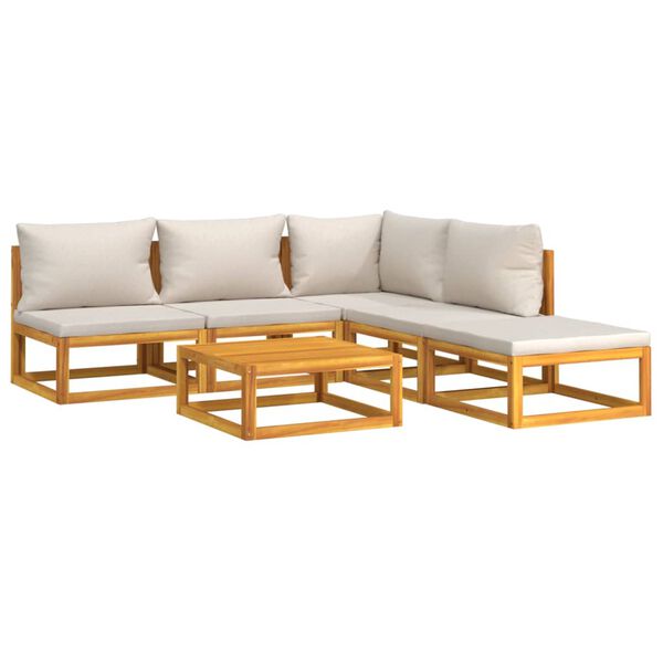 vidaXL 6 Piece Garden Lounge Set with Light Grey Cushions Solid Wood