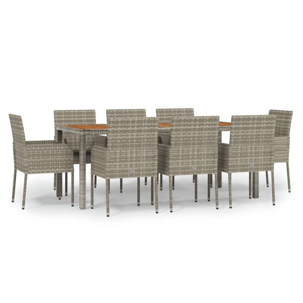 vidaXL 9 Piece Garden Dining Set with Cushions Grey Poly Rattan