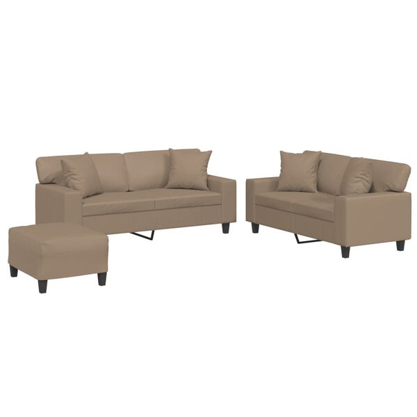 vidaXL 3 Piece Sofa Set with Pillows Cappuccino Faux Leather