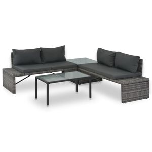 vidaXL 3 Piece Garden Lounge Set with Cushions Poly Rattan Grey