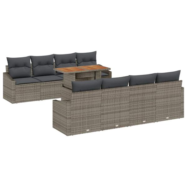 vidaXL Garden Sofa Set with Storage 9 pcs Grey Poly rattan