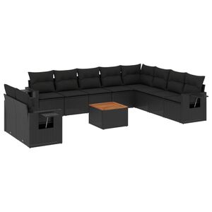 vidaXL 11 Piece Garden Sofa Set with Cushions Black Poly Rattan