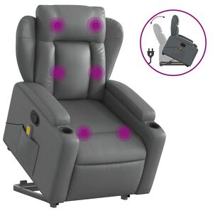 vidaXL Stand up Massage Recliner Chair Grey Faux Leather