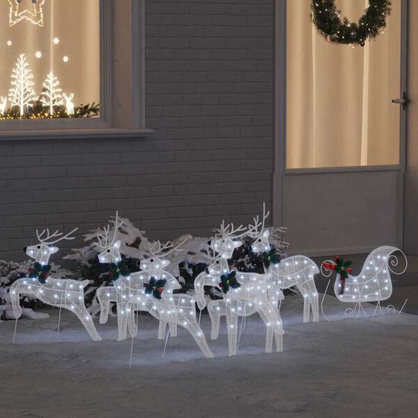 vidaXL LED Reindeers 7 pcs White Fabric