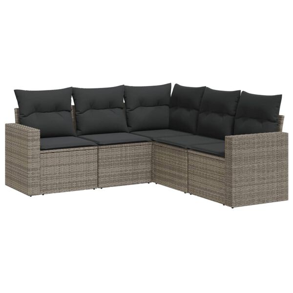 vidaXL 5 Piece Garden Sofa Set with Cushions Grey Poly Rattan