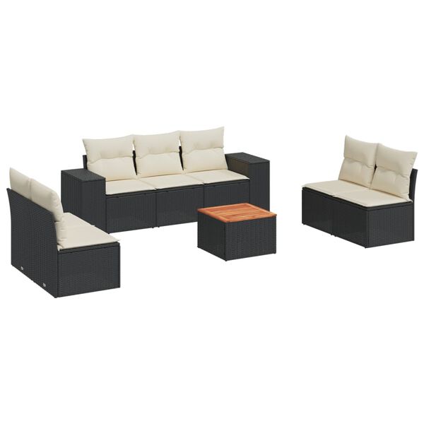 vidaXL 8 Piece Garden Sofa Set with Cushions Black Poly Rattan