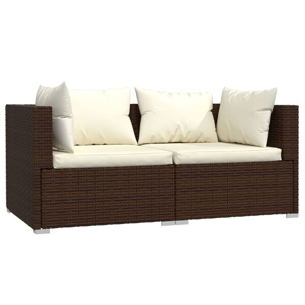 vidaXL 3 Piece Garden Lounge Set with Cushions Brown Poly Rattan