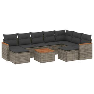 vidaXL 10 Piece Garden Sofa Set with Cushions Grey Poly Rattan