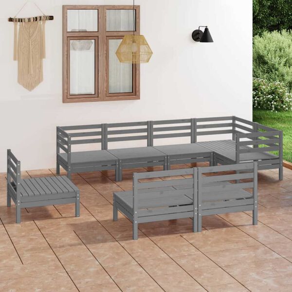 vidaXL 8 Piece Garden Lounge Set Solid Wood Pine Grey