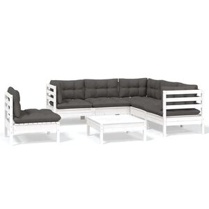 vidaXL 6 Piece Garden Lounge Set with Cushions White Pinewood