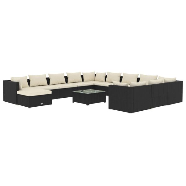 vidaXL 13 Piece Garden Lounge Set with Cushions Poly Rattan Black