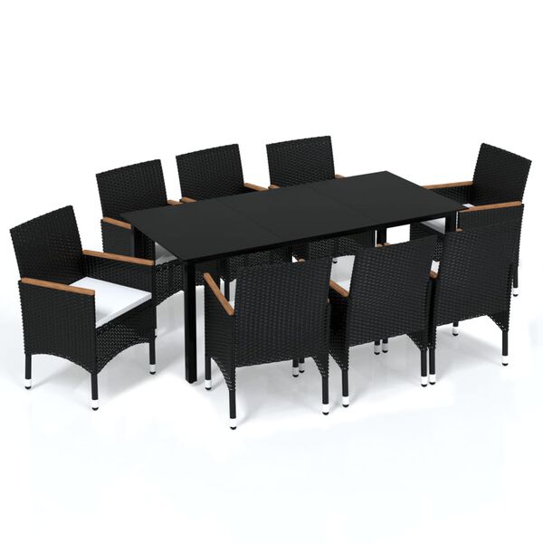 vidaXL 9 Piece Garden Dining Set with Cushions Poly Rattan Black