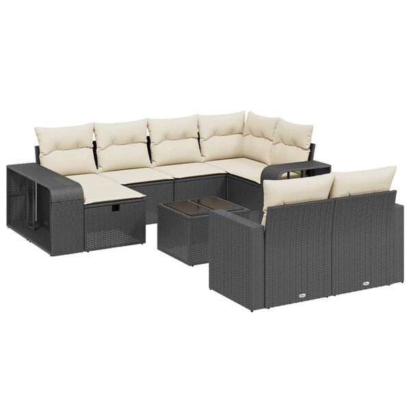 vidaXL 11 Piece Garden Sofa Set with Cushions Black Poly Rattan