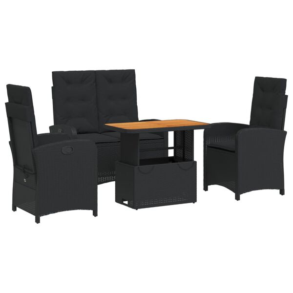 vidaXL 4 Piece Garden Dining Set with Cushions Black Poly Rattan