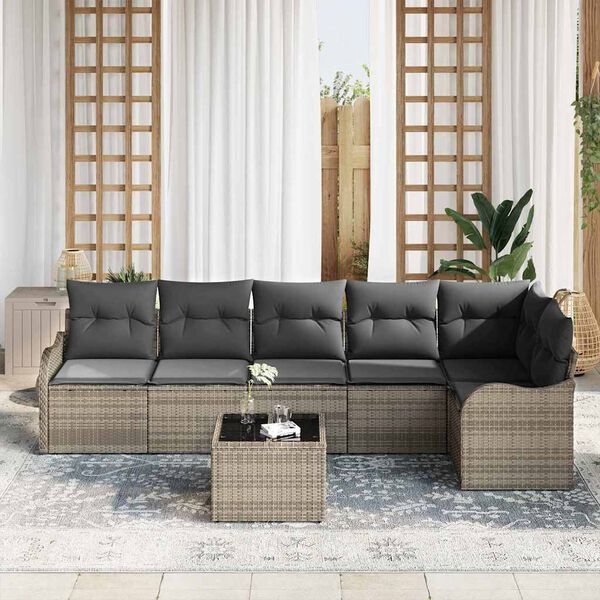 vidaXL Garden Sofa Set Grey Poly Rattan
